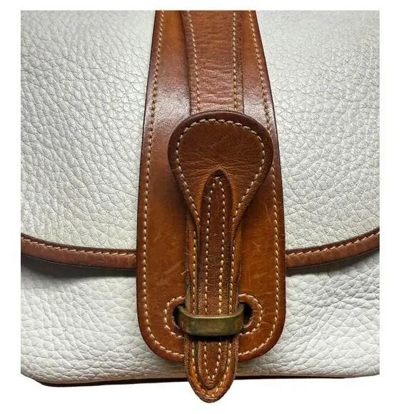 Vtg DOONEY & BOURKE AWL Equestrian Bag White Pebbled Leather British Tan 80's - Picture 6 of 16